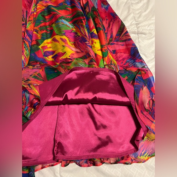 Milly Hot Pink Tropical Print Strapless Flowy Midi Dress Size 6 Colorful A-Line - Picture 3 of 7